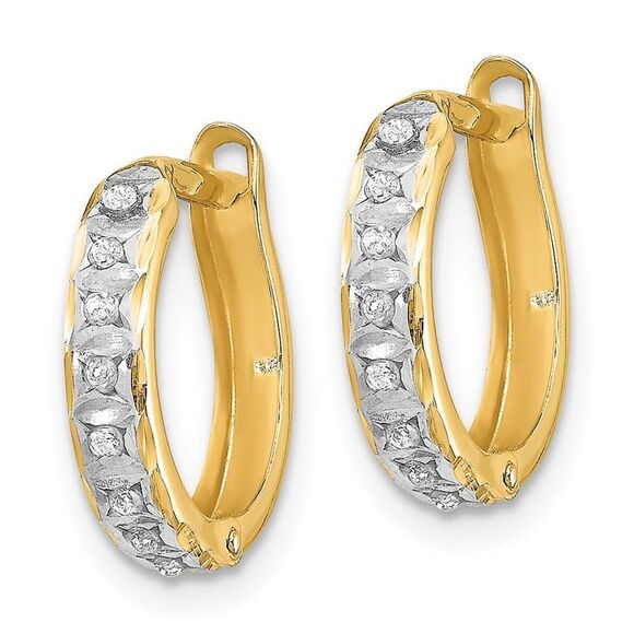 14k Yellow Gold Diamond Fascination Round Hinged Hoop Earrings